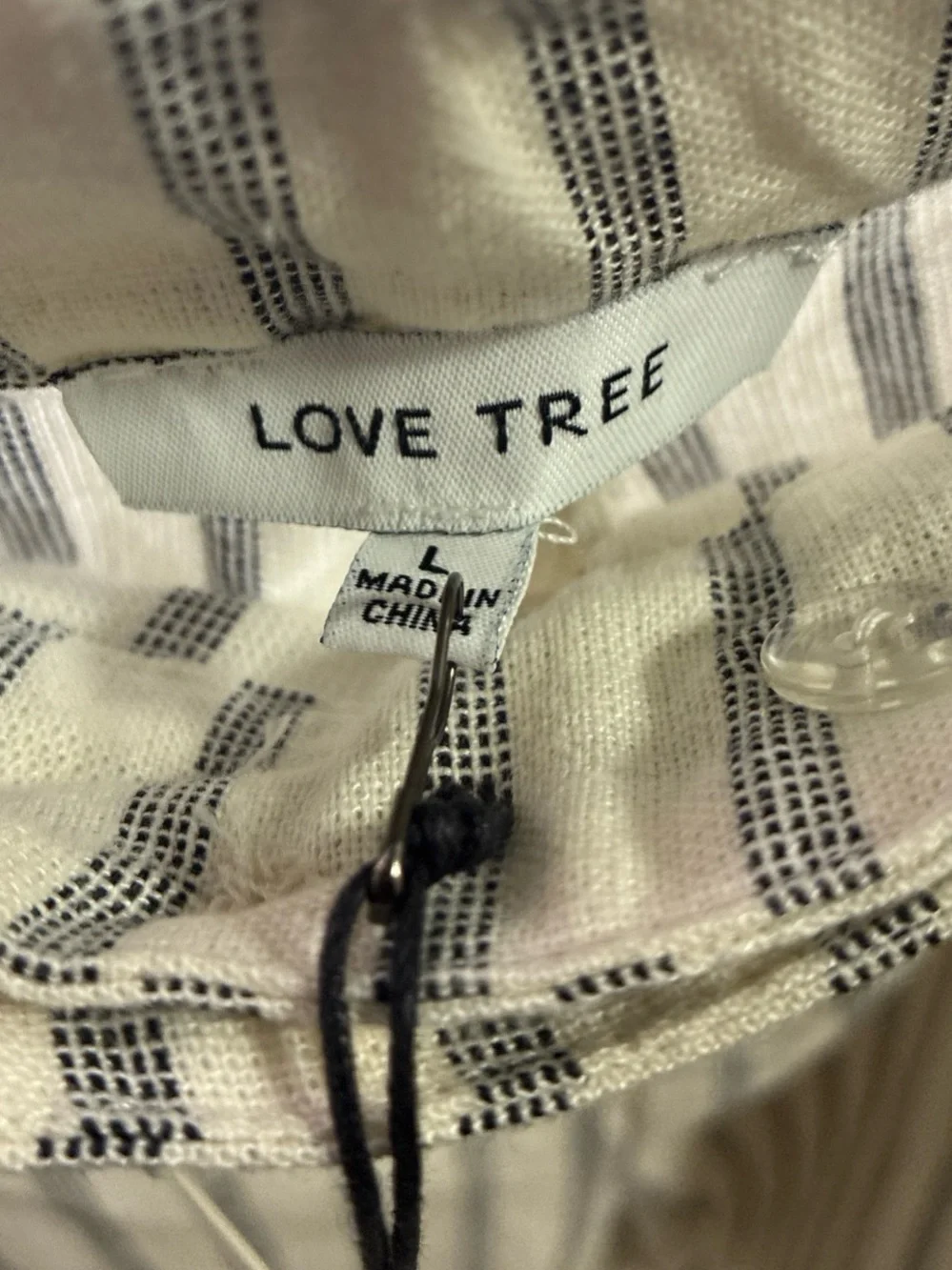 NWT Love Tree Cream Linen Blend Wide-Leg Pants with Gray Vertical Stripes